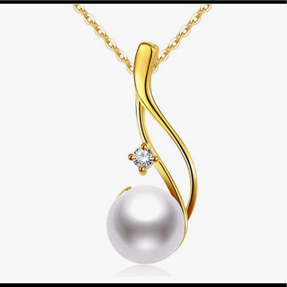 Chaurli 9mm freshwater white Pearl necklace 18K Gold plated sterling silver